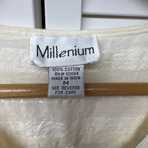 Vintage Millenium Y2K V-Neck Top Babydoll 3/4 Sleeve Cream Blouse Size Medium - Picture 3 of 4